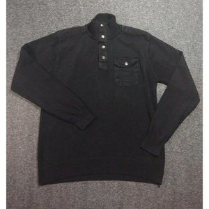 Oscar De La Renta Sweater Mens Small Henley Snap Button Mock Neck Pullover Knit